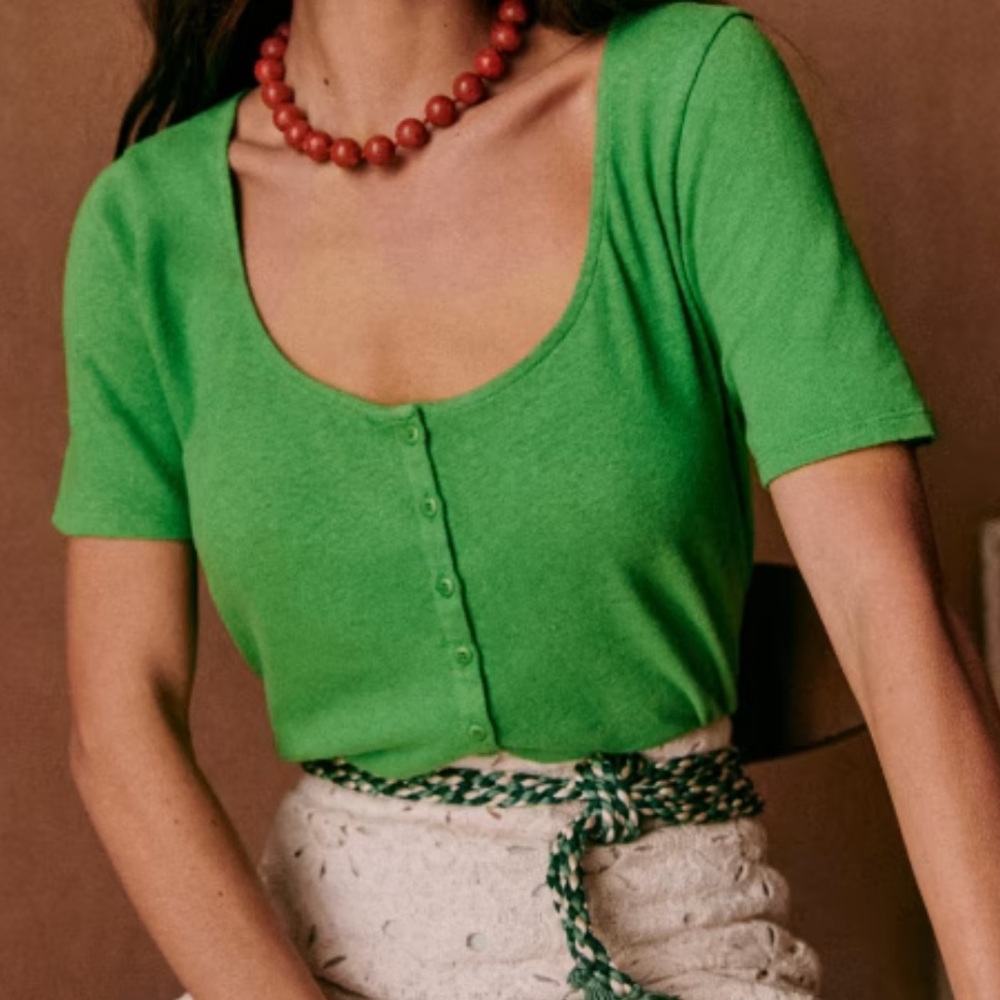 Sezane Green Short Sleeve Tee